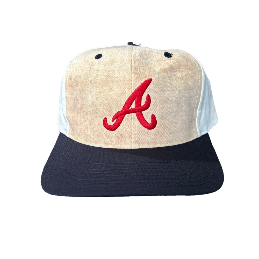 Vintage Atlanta Braves Big A Logo Blockhead MLB Baseball 2 Toned Snapback Hat